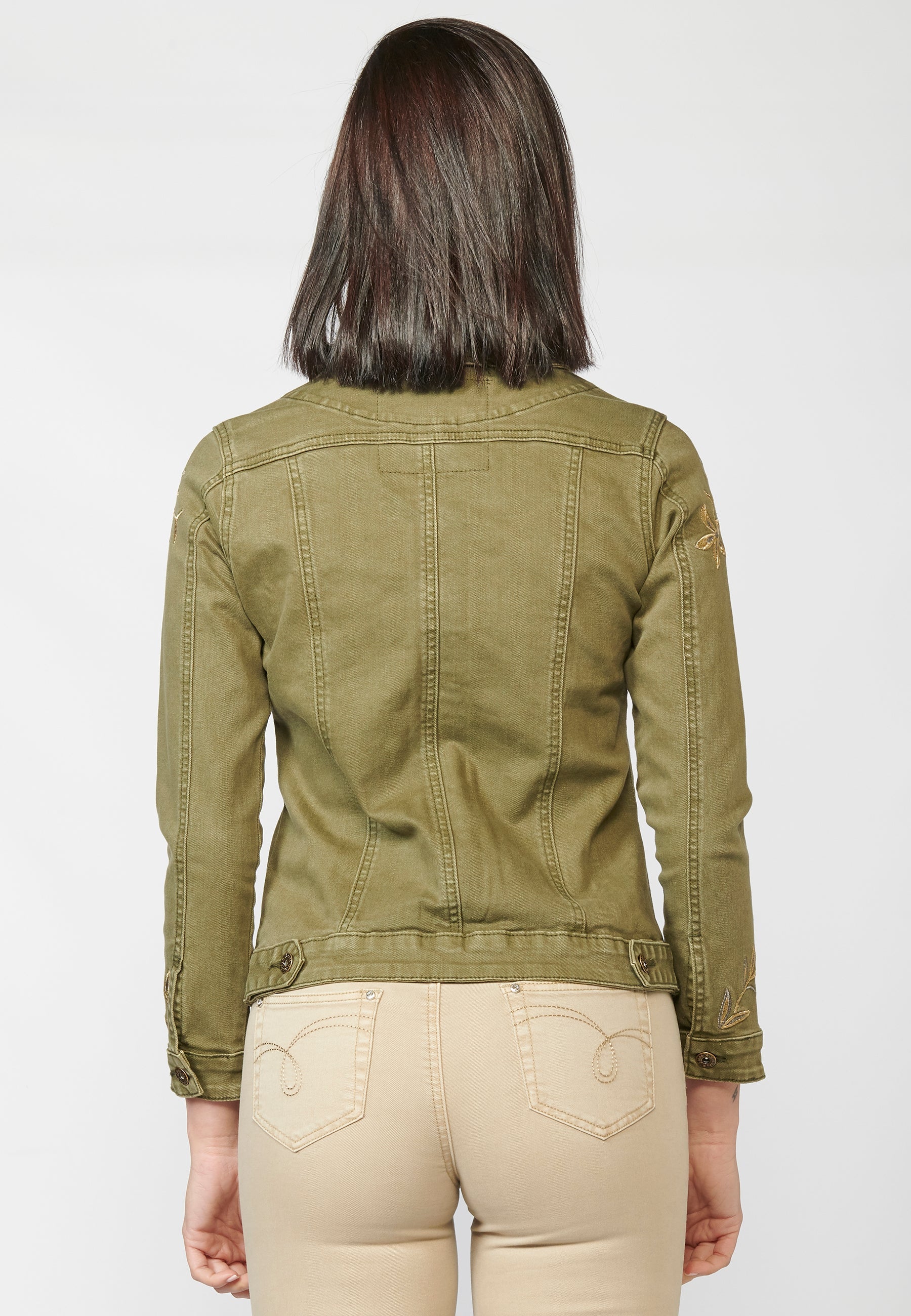 Chaqueta cazadora mujer algodón vaquero denim  elástico kaki bordados
