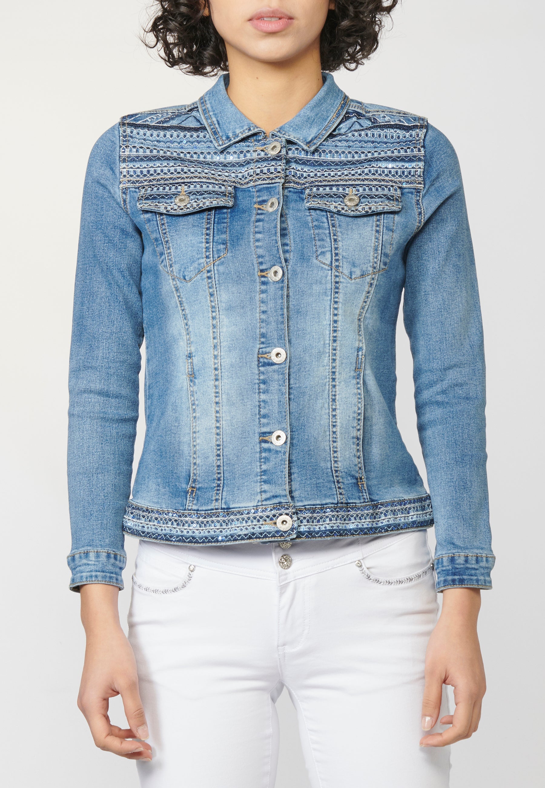 Cazadora vaquera denim manga larga mujer | moda actual