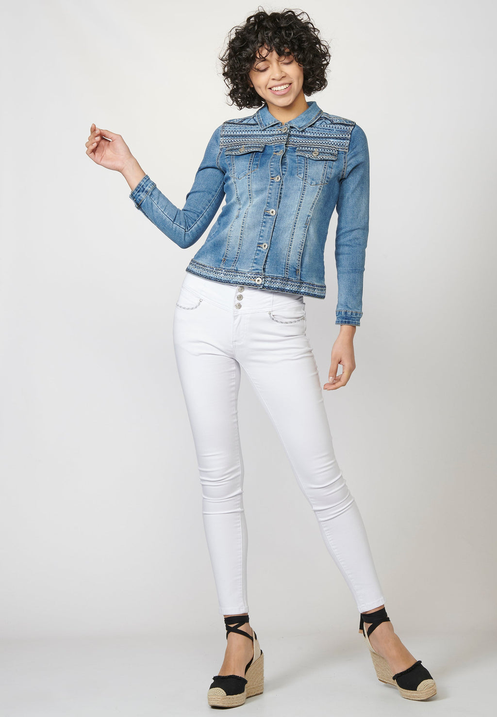 Cazadora vaquera denim manga larga mujer | moda actual