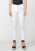 Pantalón de mujer slim fit con detalles bordados en bolsillos y sarga elástica