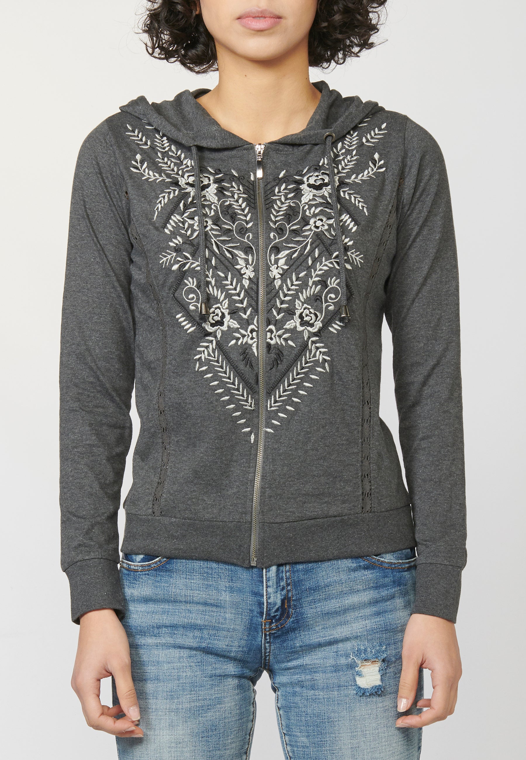 Chaqueta sudadera felpa recta capucha mujer