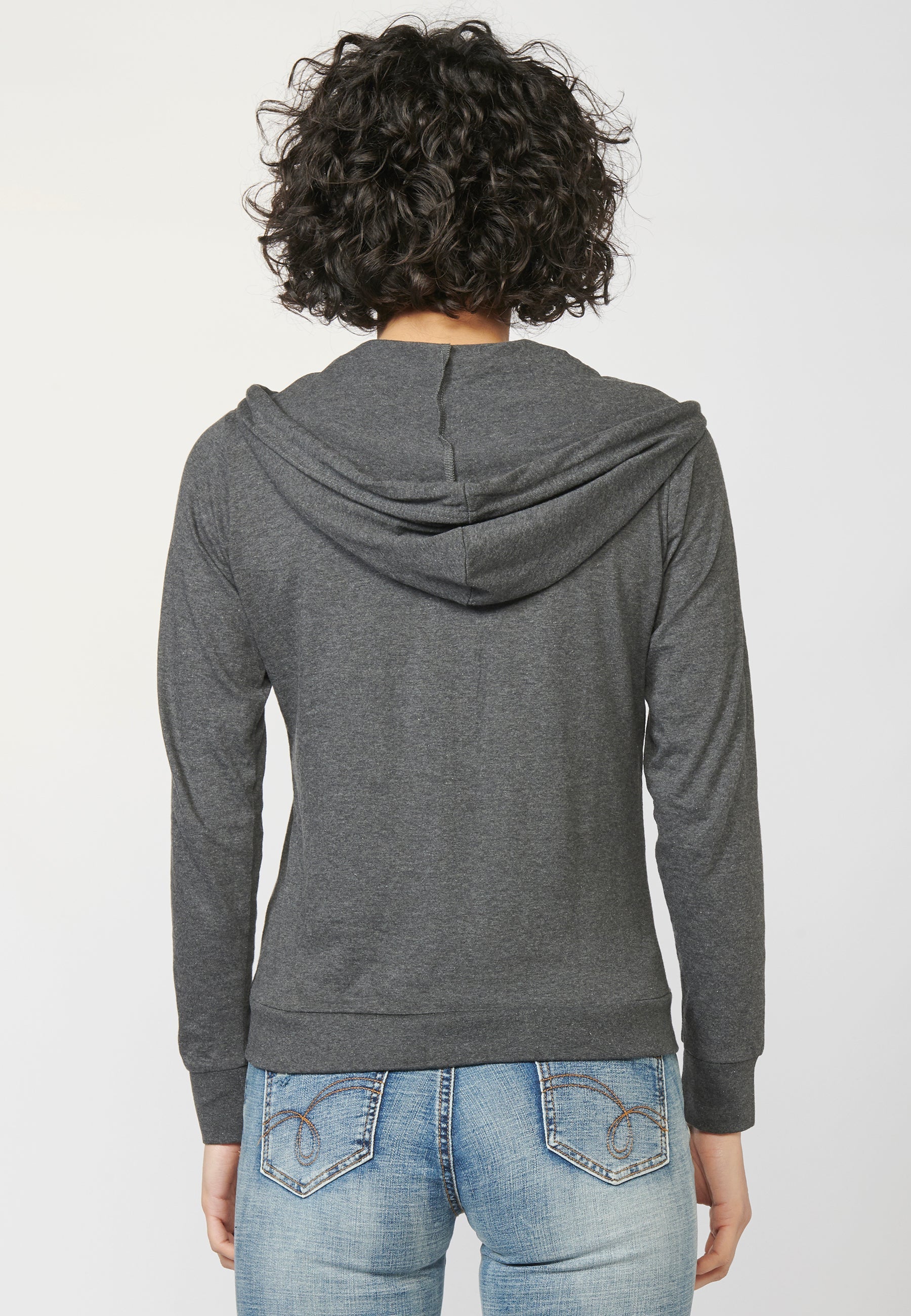 Chaqueta sudadera felpa recta capucha mujer