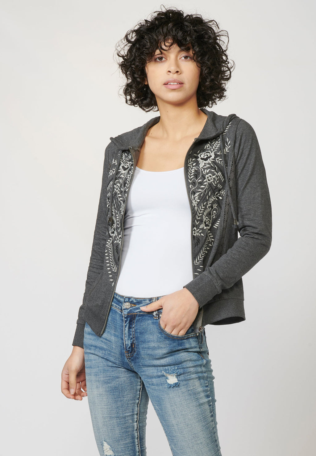 Chaqueta sudadera felpa recta capucha mujer
