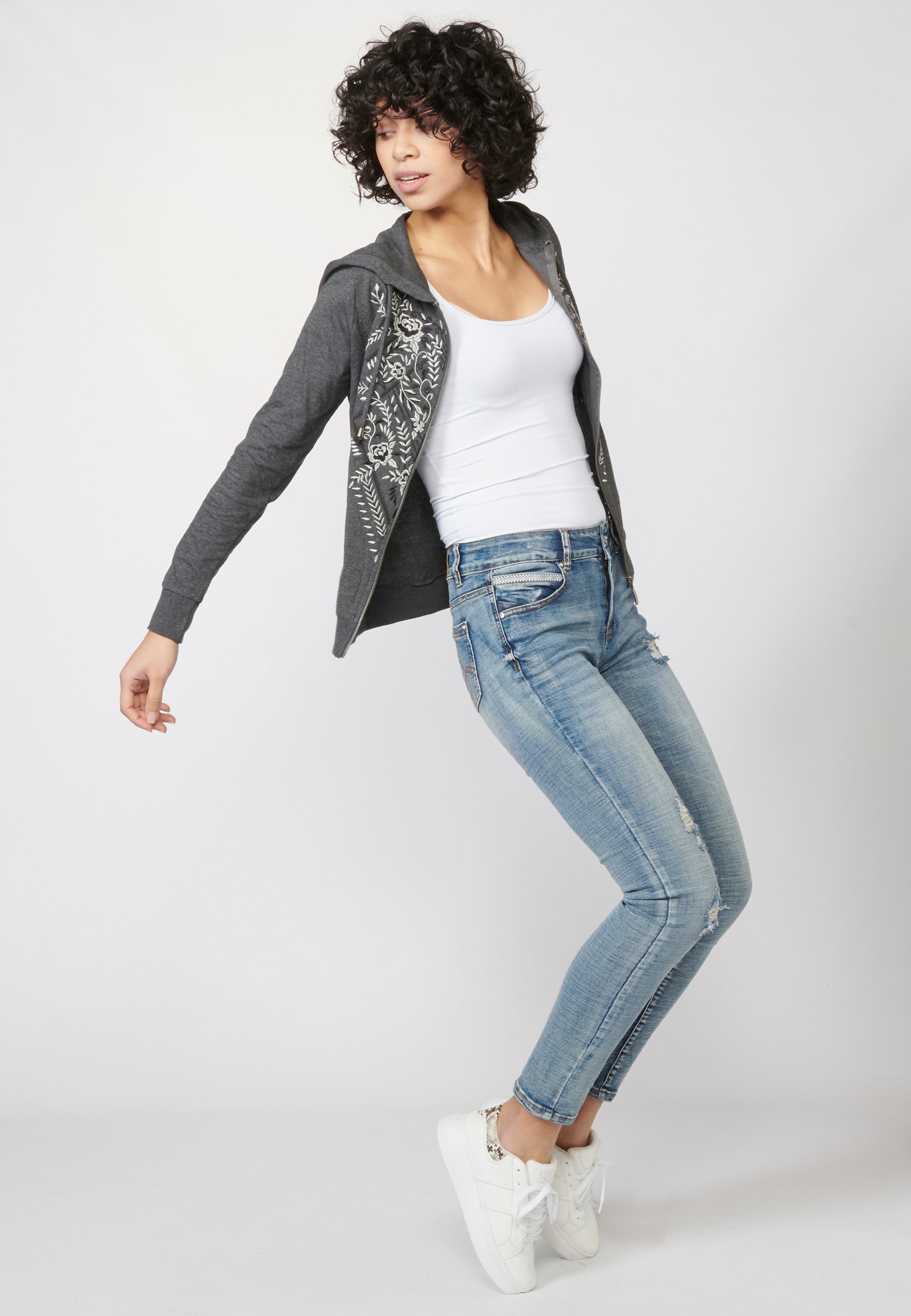 Chaqueta sudadera felpa recta capucha mujer