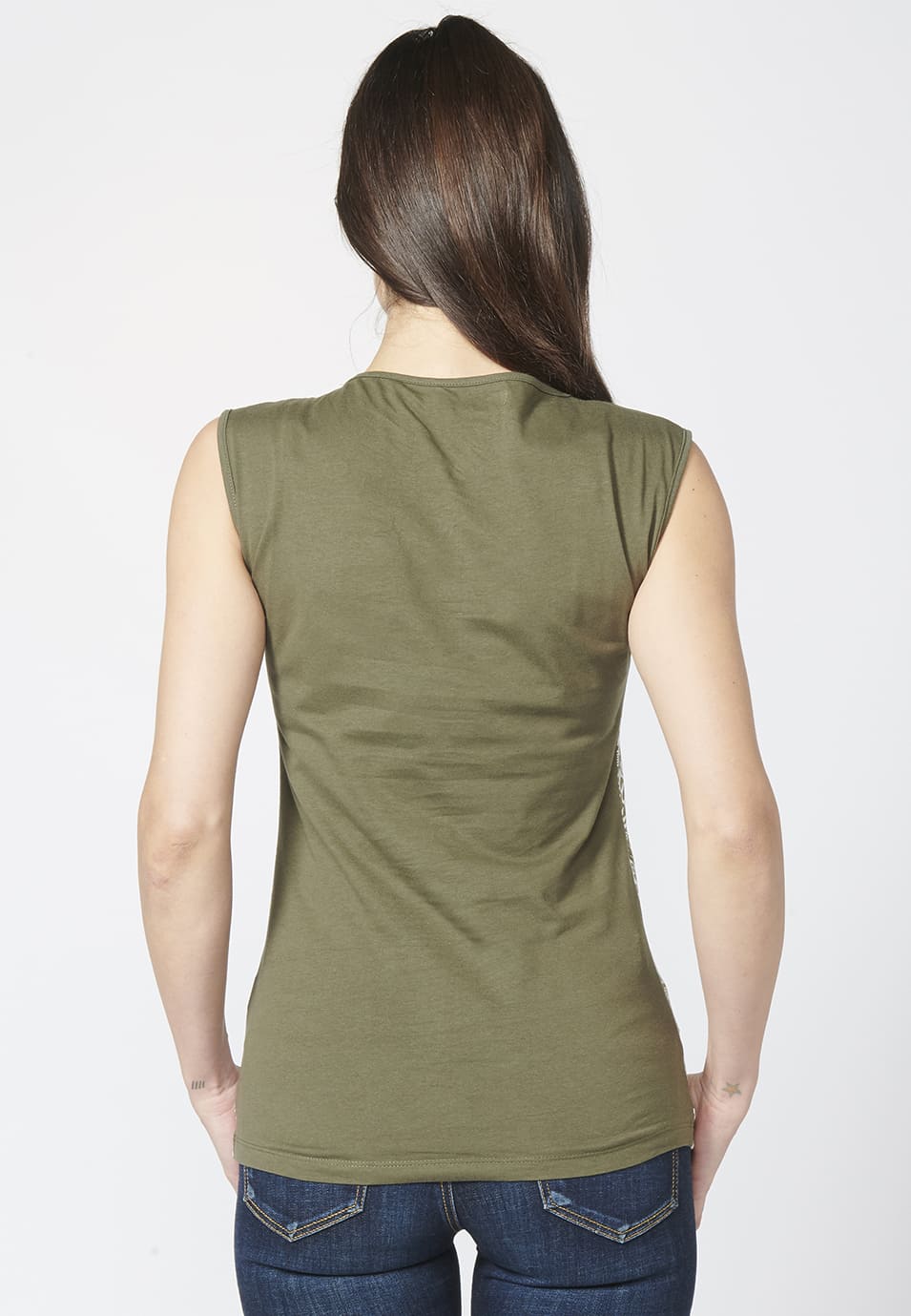 Top sin mangas estampado étnico coral | moda urbana
