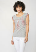 Top camiseta de manga corta de escote redondo y estampado étnico | look diario