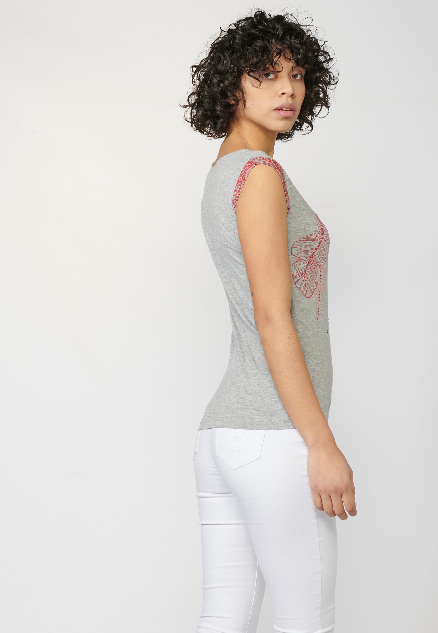 Top camiseta de manga corta de escote redondo y estampado étnico | look diario