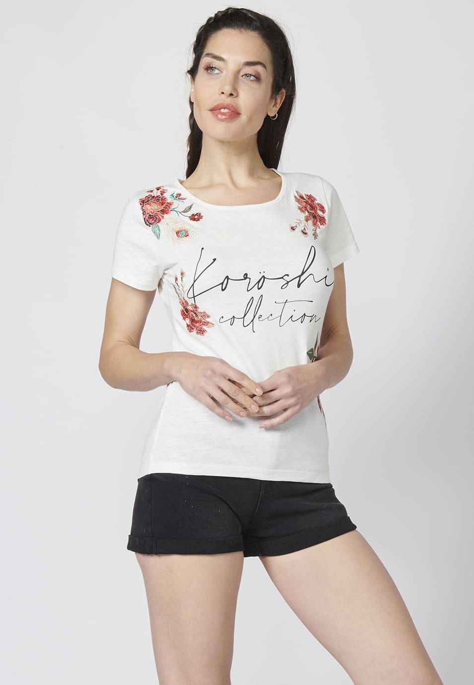 Camiseta top manga corta algodón cuello redondo y estampado delantero | estilo y comodidad