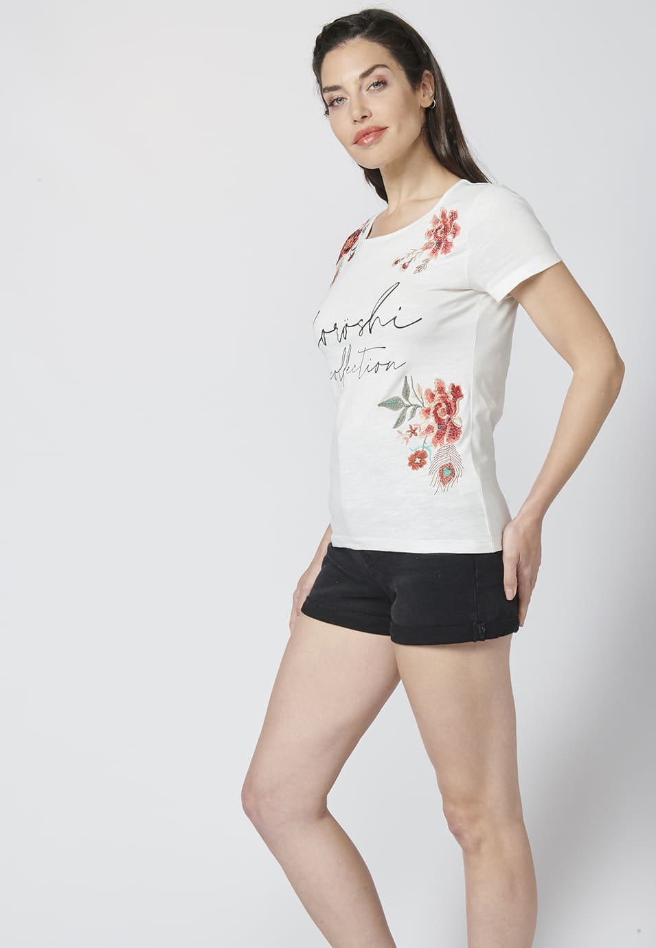 Camiseta top manga corta algodón cuello redondo y estampado delantero | estilo y comodidad