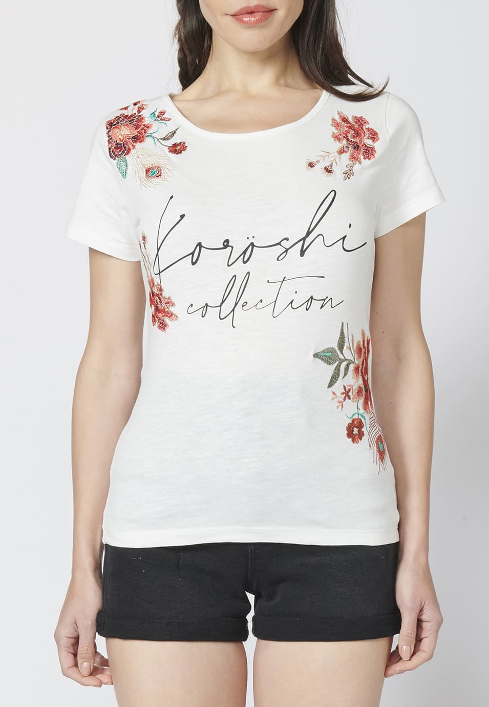 Camiseta top manga corta algodón cuello redondo y estampado delantero | estilo y comodidad