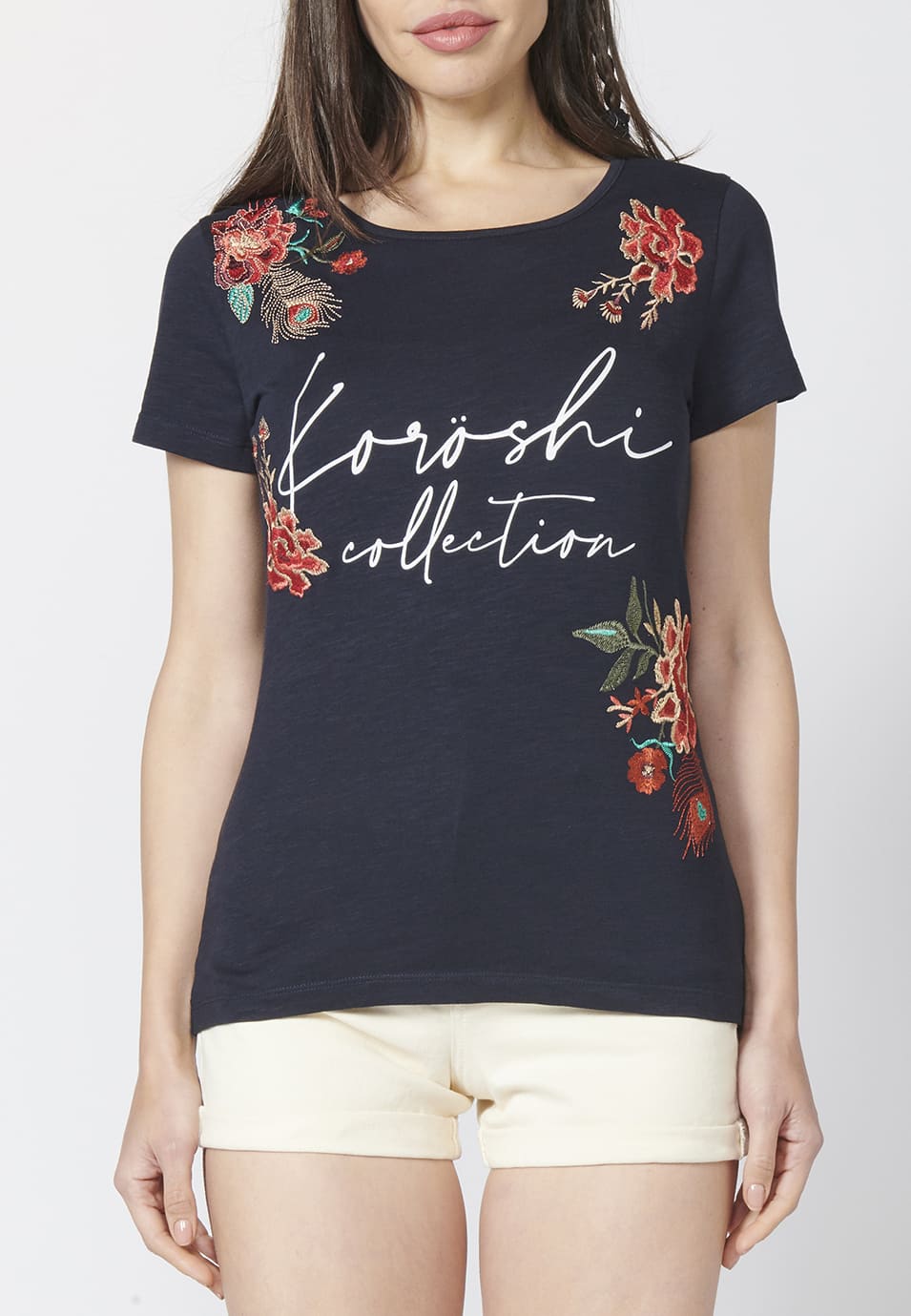 Camiseta top manga corta algodón cuello redondo y estampado delantero | estilo y comodidad