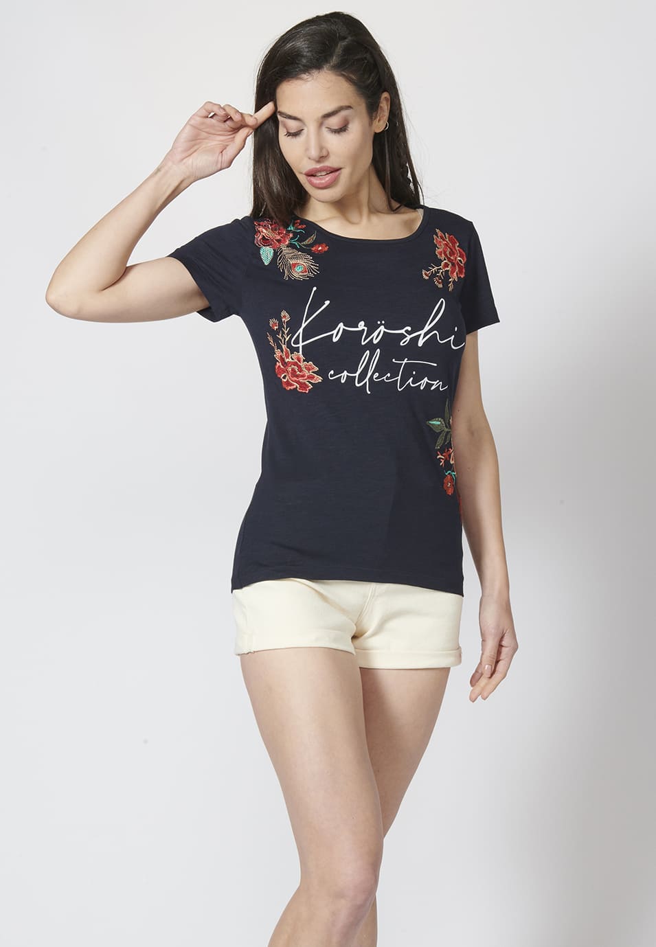 Camiseta top manga corta algodón cuello redondo y estampado delantero | estilo y comodidad