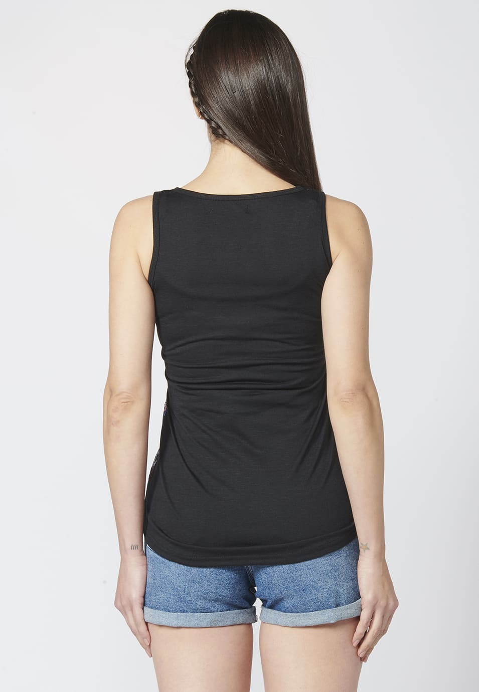 Camiseta top tirantes con estampado floral delantero con lentejuelas para mujer
