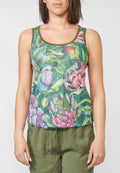 Camiseta top tirantes con escote redondo y estampado floral con lentejuelas | look diario