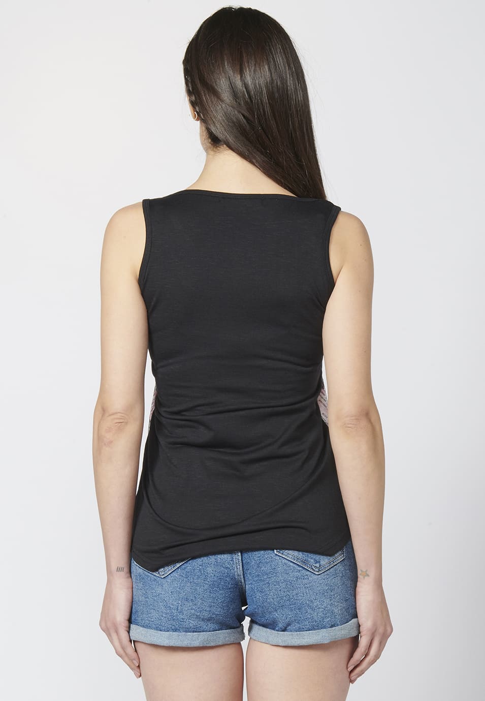 Camiseta top tirantes mujer con estampado floral y de lentejuelas