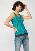 Top sin mangas y escote redondo con estampado floral y detalle a contraste en delantero y espalda | estilo y comodidad