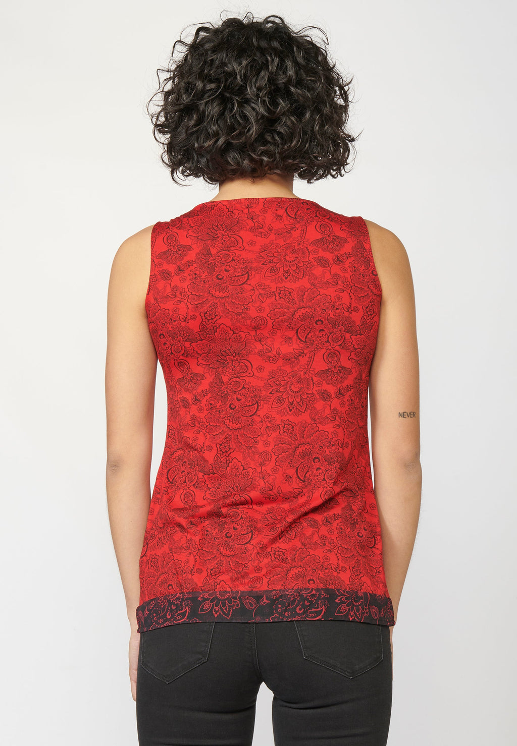 Camiseta top tirantes de escote redondo con estampado étnico floral para mujer