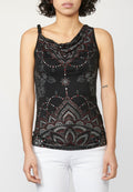 Camiseta top tirantes con escote holgado y estampado étnico floral para mujer