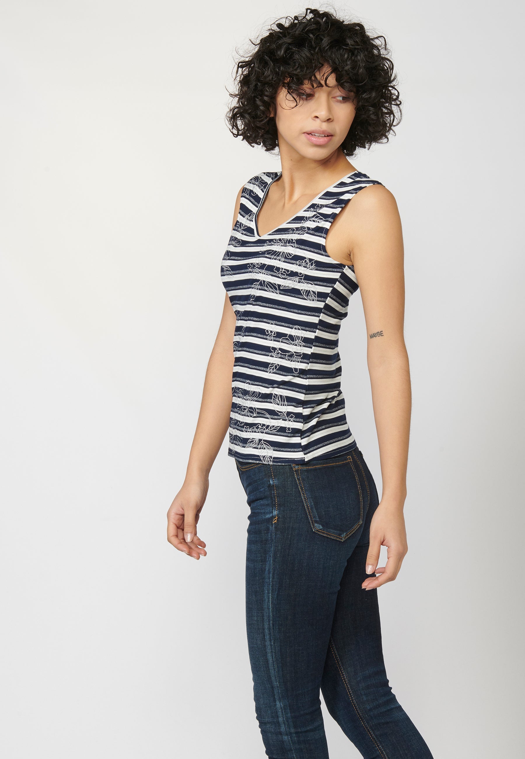 Camiseta top tirantes  estilo marinero mujer