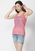 Camiseta top tirantes de algodón con escote redondo y estampado efecto lavado para mujer