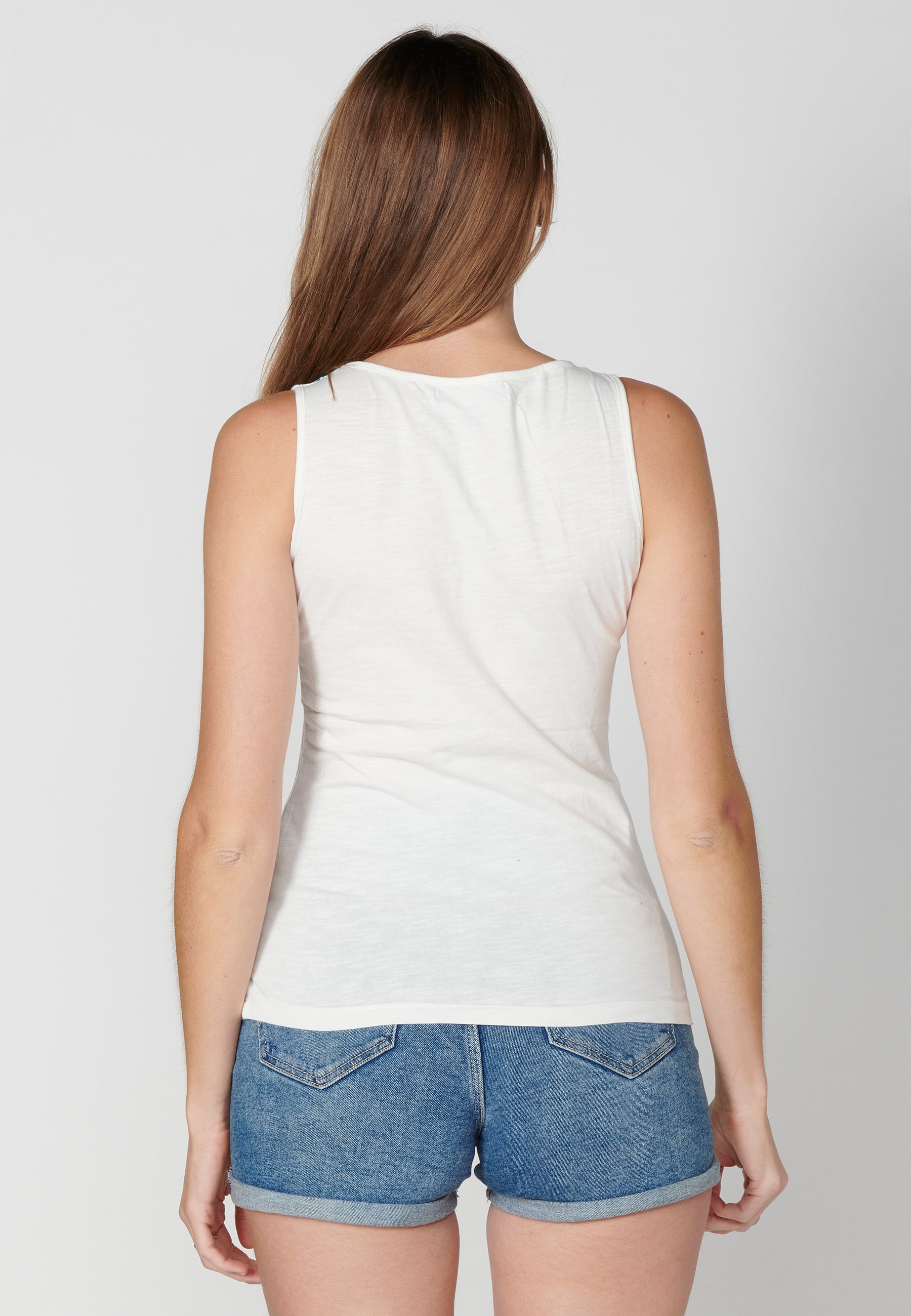 Camiseta top tirantes con escote redondo y estampado étnico para mujer