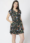 Vestido de manga corta con cierre delantero con botones y escote camisero de pico con estampado floral para mujer