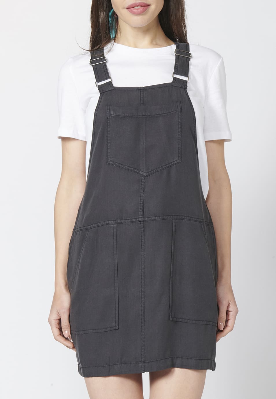 Vestido pichi tejano denim lyocell de tirantes con cinco bolsillos para mujer