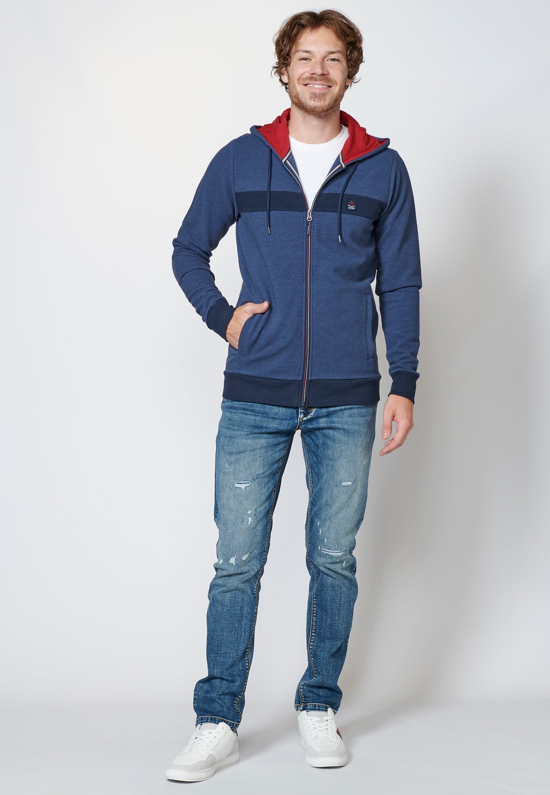Chaqueta sudadera de manga larga con capucha para hombre