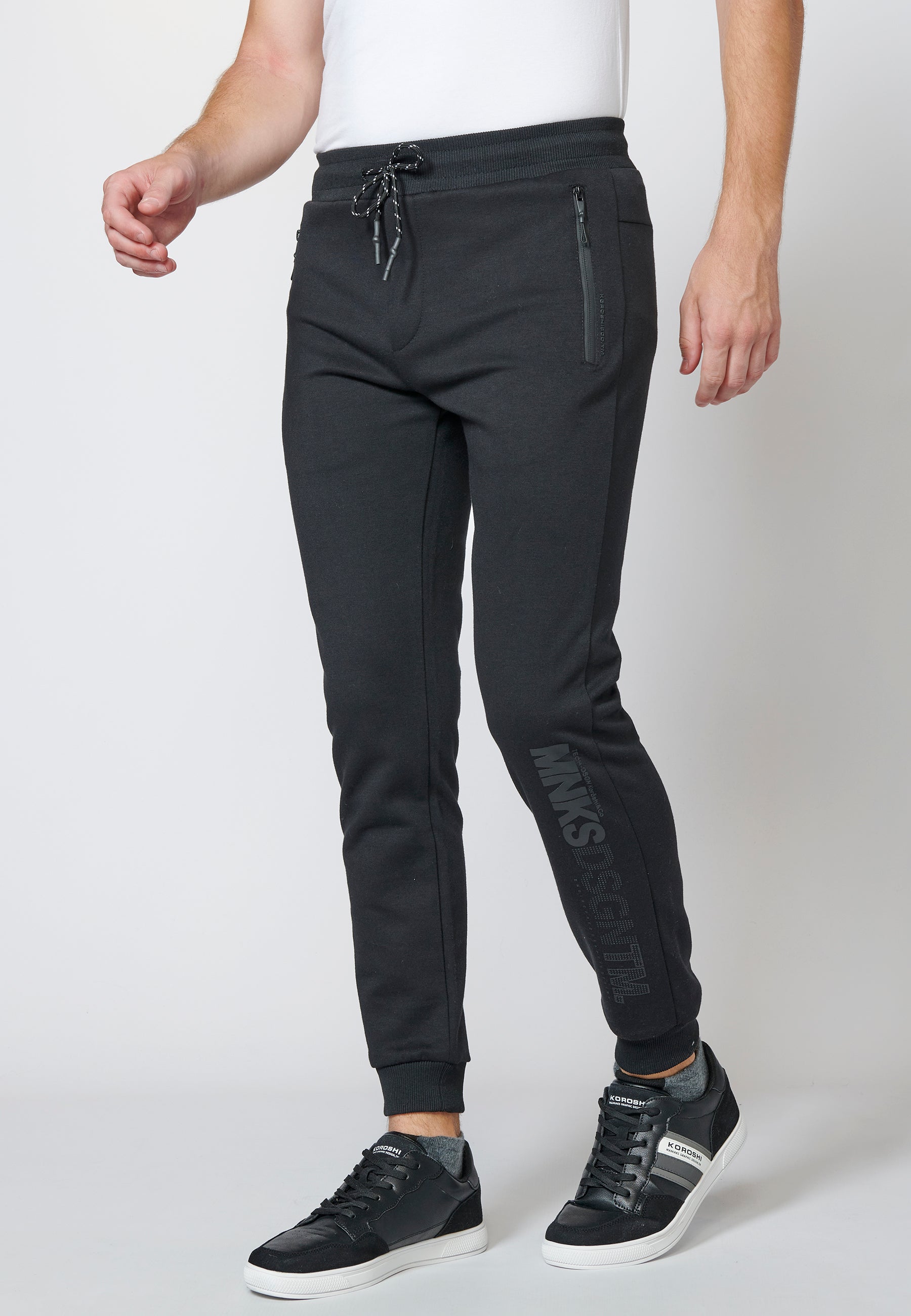 Pantalón largo deportivo de felpa tipo jogger acabados en rib para hombre