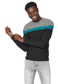 Jersey de punto con cuello redondo y estampado a franjas para hombre