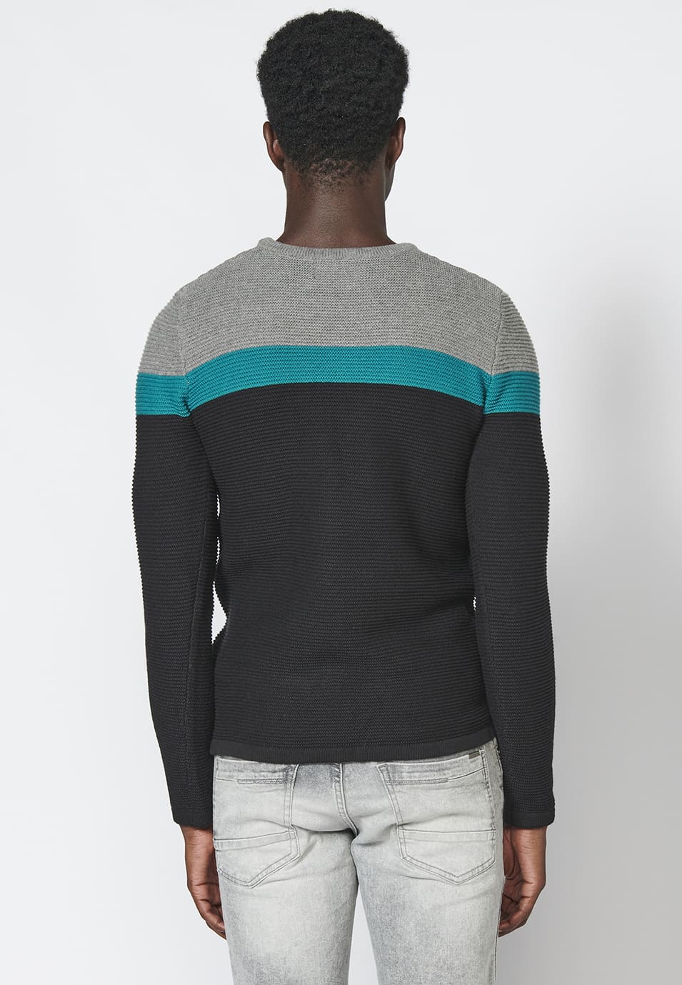Jersey de punto con cuello redondo y estampado a franjas para hombre