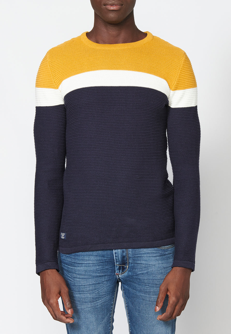 Jersey de punto con cuello redondo y estampado a franjas para hombre
