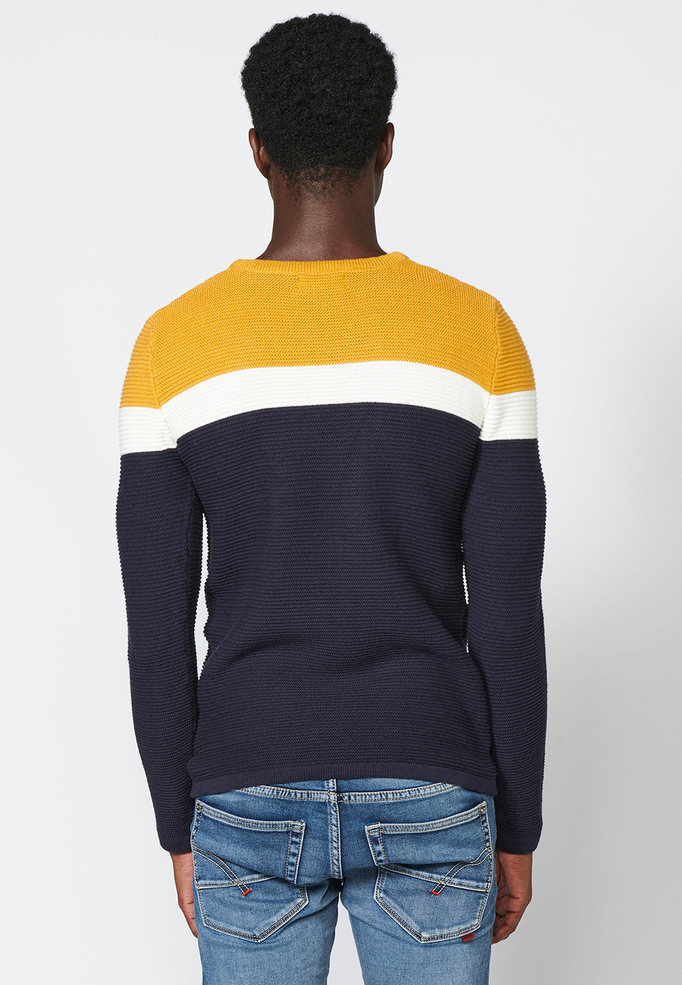 Jersey de punto con cuello redondo y estampado a franjas para hombre