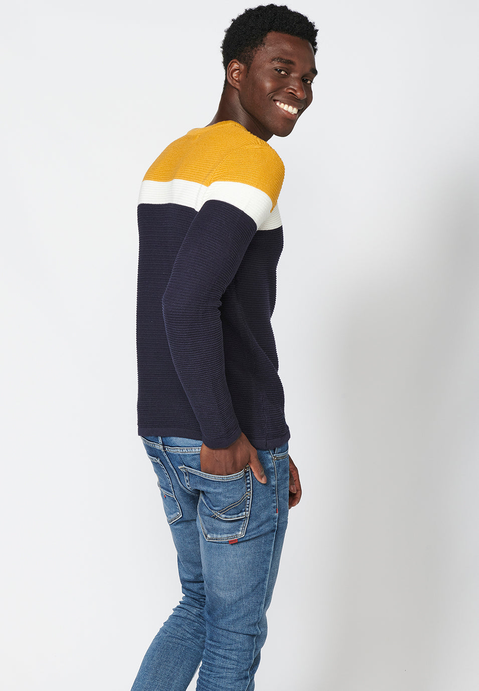 Jersey de punto con cuello redondo y estampado a franjas para hombre