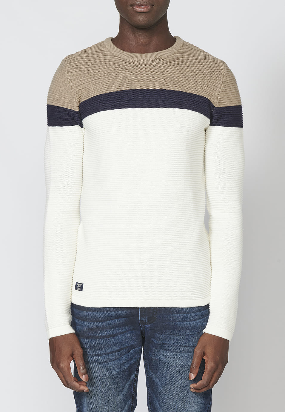 Jersey de punto con cuello redondo y estampado a franjas para hombre