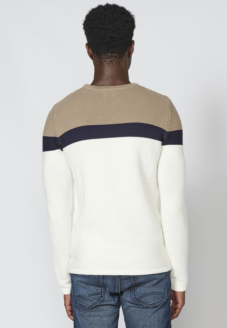 Jersey de punto con cuello redondo y estampado a franjas para hombre
