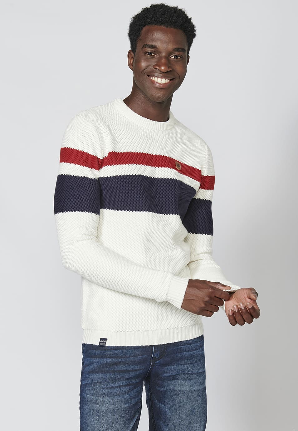 Jersey de punto con cuello redondo y estampado a rayas para hombre