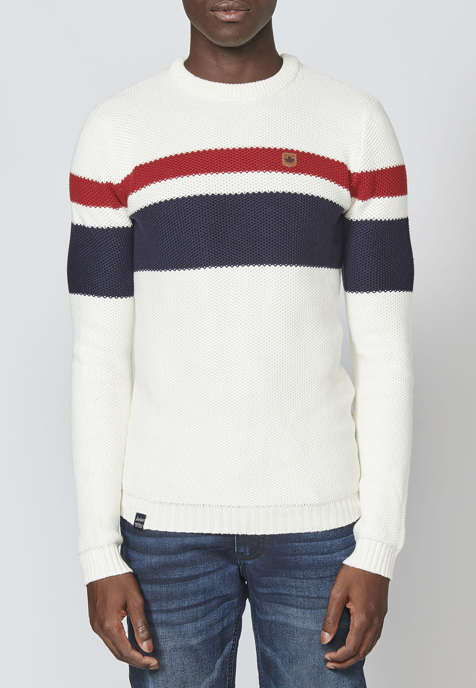 Jersey de punto con cuello redondo y estampado a rayas para hombre