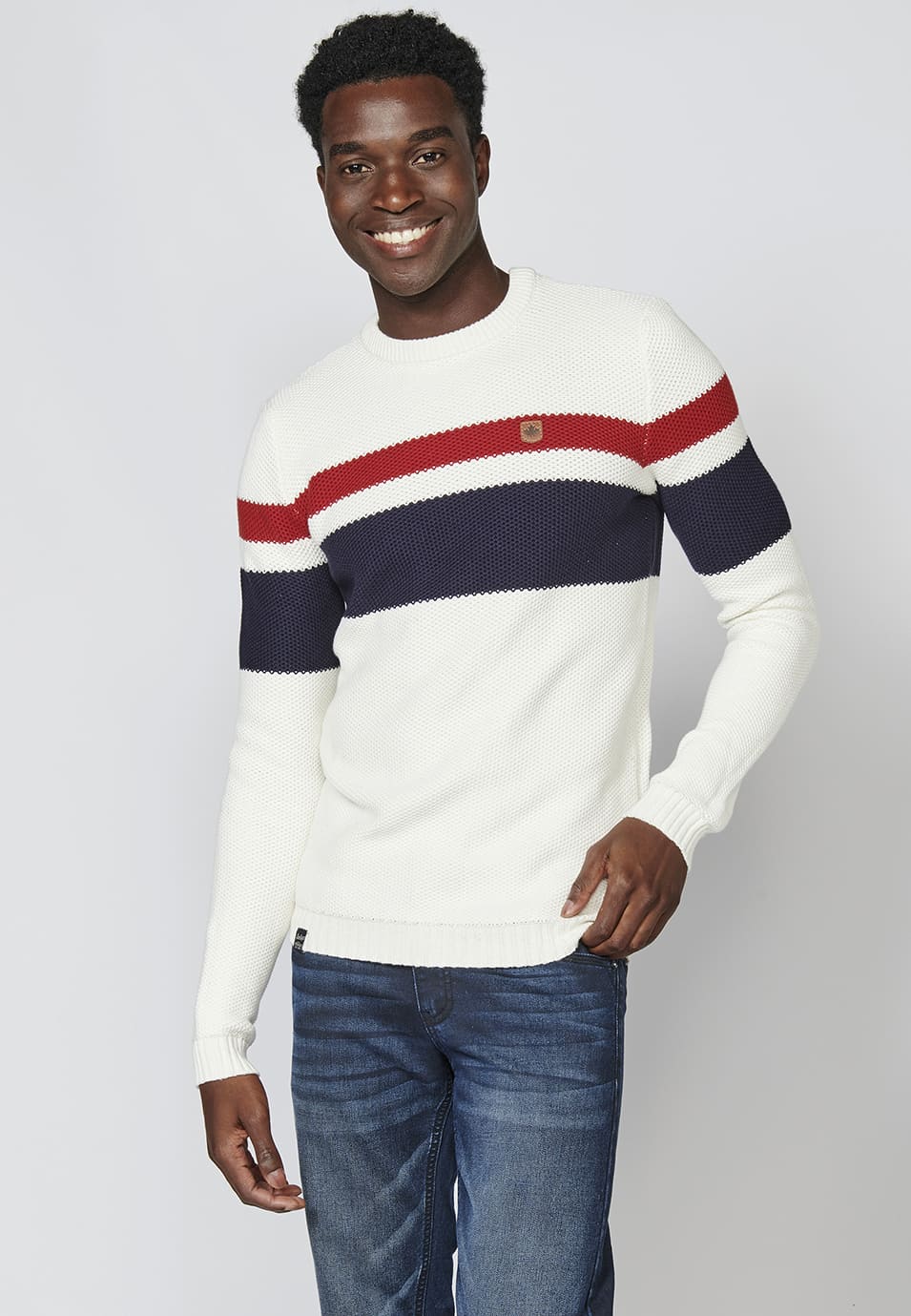 Jersey de punto con cuello redondo y estampado a rayas para hombre