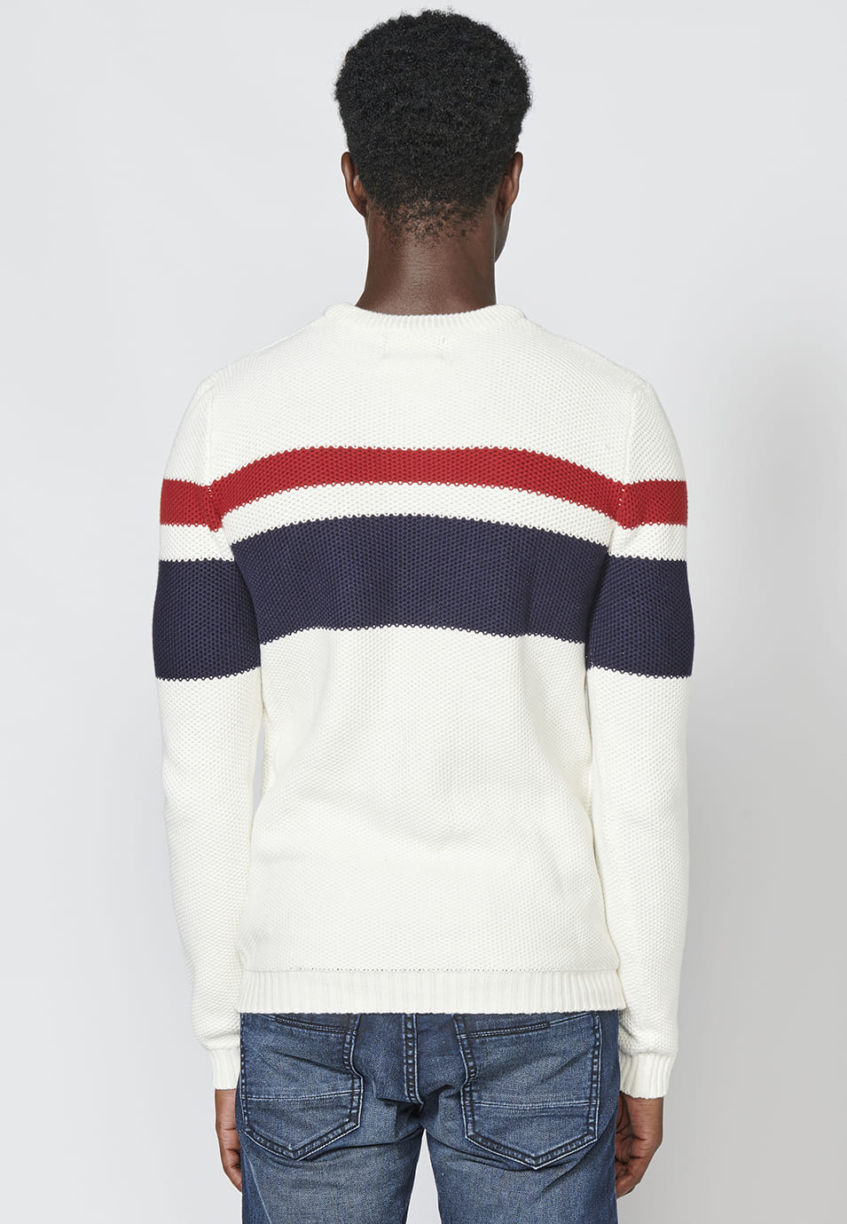 Jersey de punto con cuello redondo y estampado a rayas para hombre