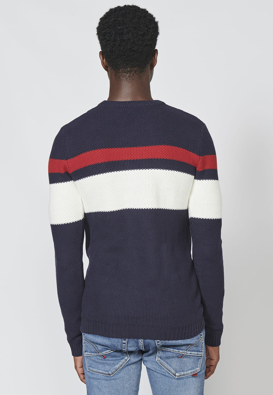 Jersey de punto con cuello redondo y estampado a rayas para hombre