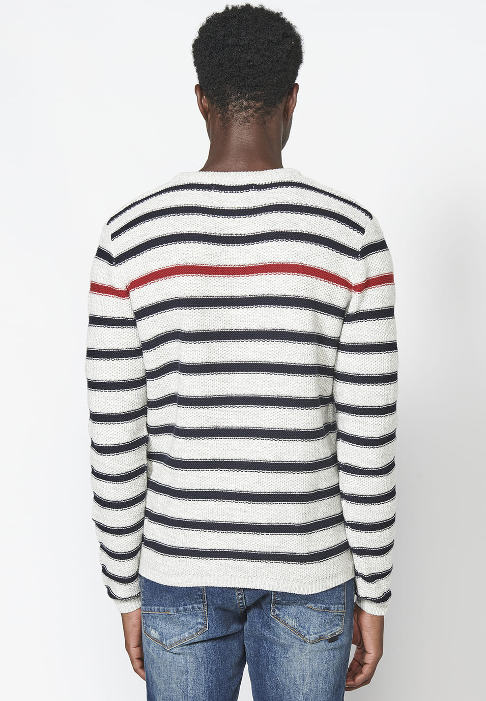 Jersey de manga larga de punto de algodón a rayas para hombre