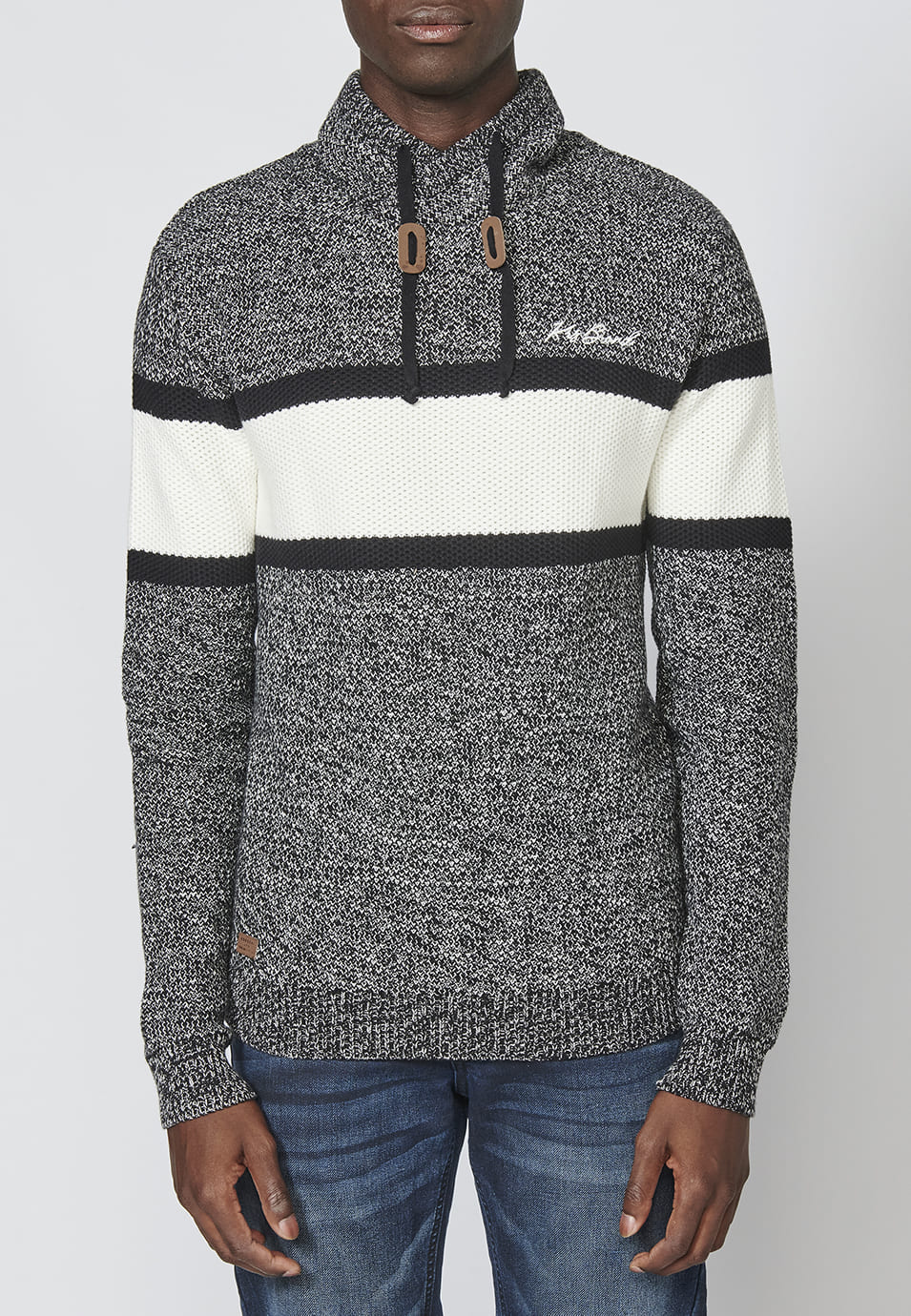 Jersey de punto manga larga con cuello ajustable con cordón para hombre
