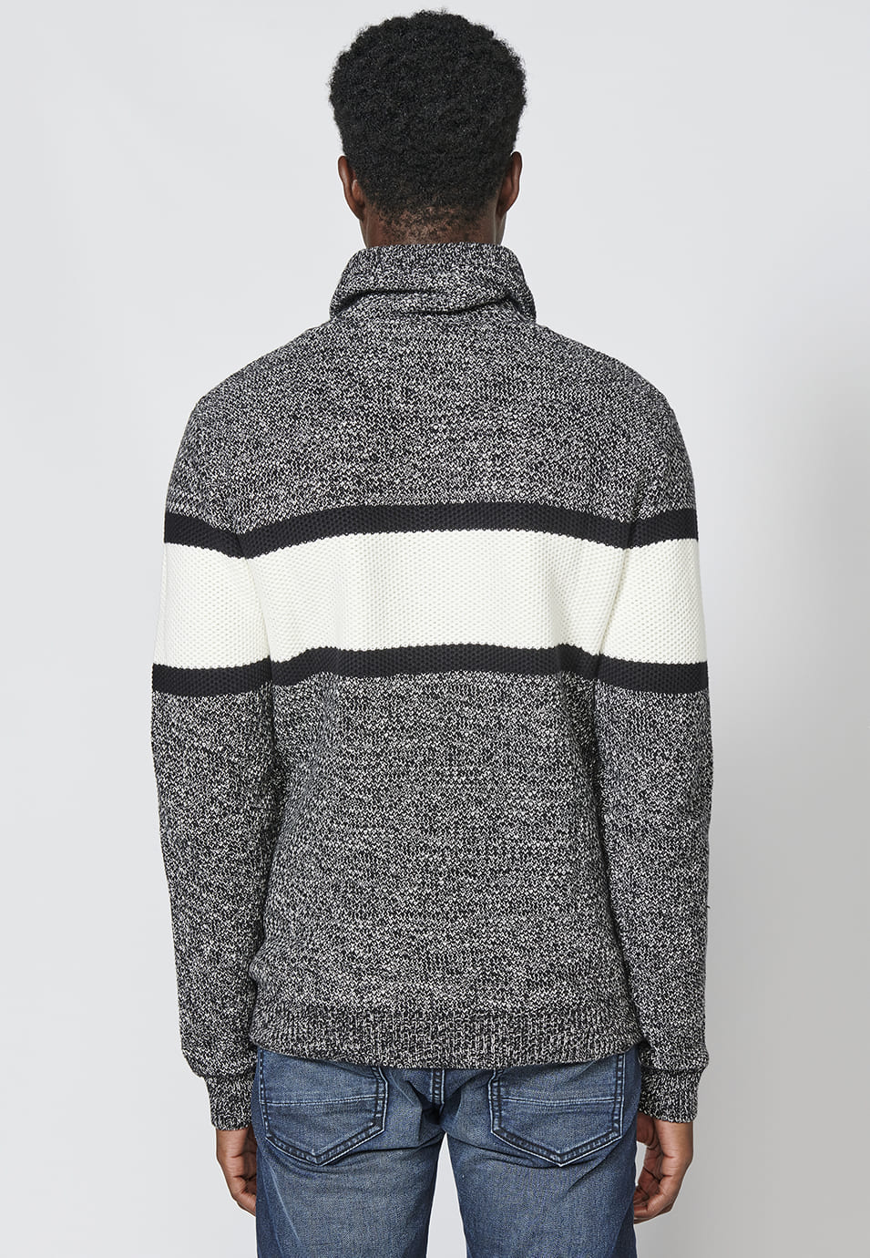 Jersey de punto manga larga con cuello ajustable con cordón para hombre