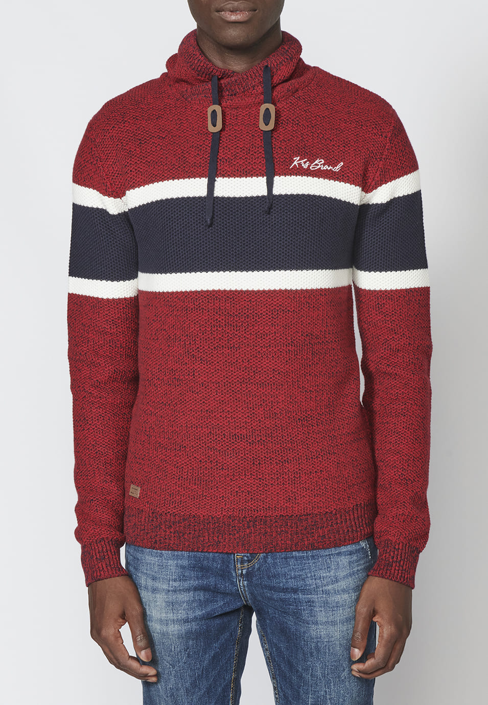 Jersey de punto manga larga con cuello ajustable con cordón para hombre