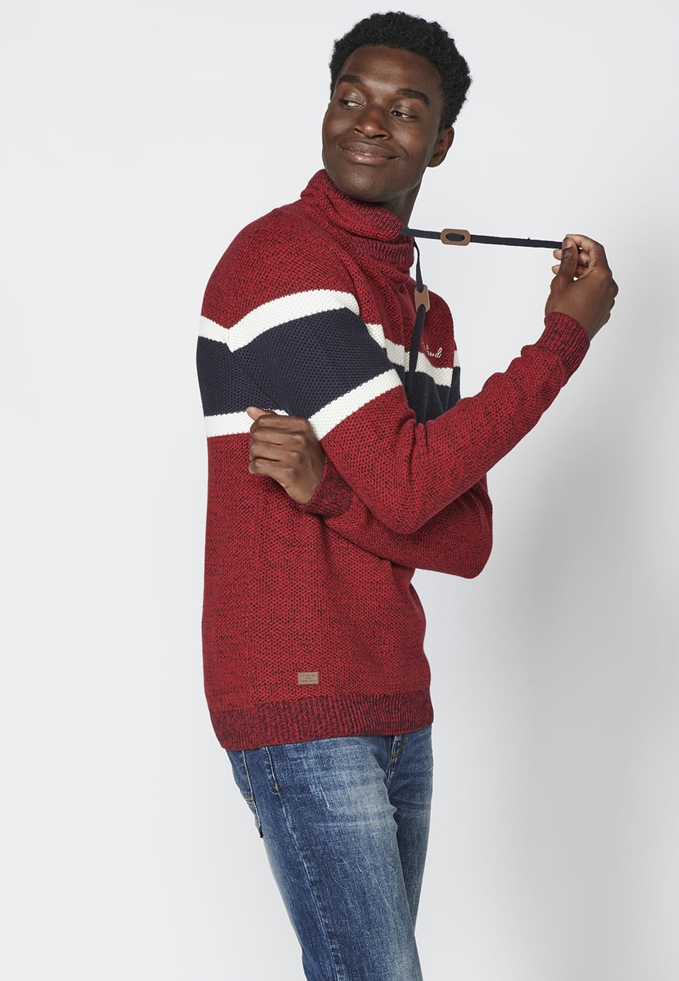 Jersey de punto manga larga con cuello ajustable con cordón para hombre
