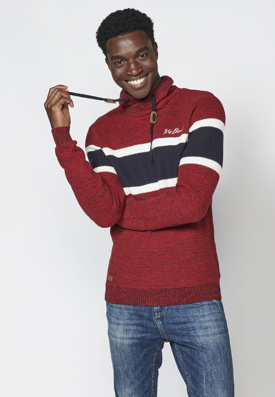 Jersey de punto manga larga con cuello ajustable con cordón para hombre