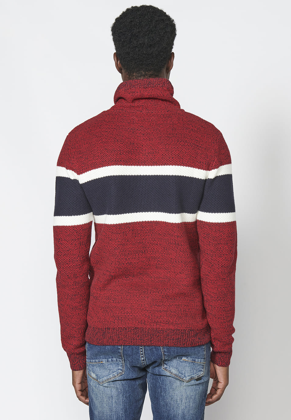 Jersey de punto manga larga con cuello ajustable con cordón para hombre