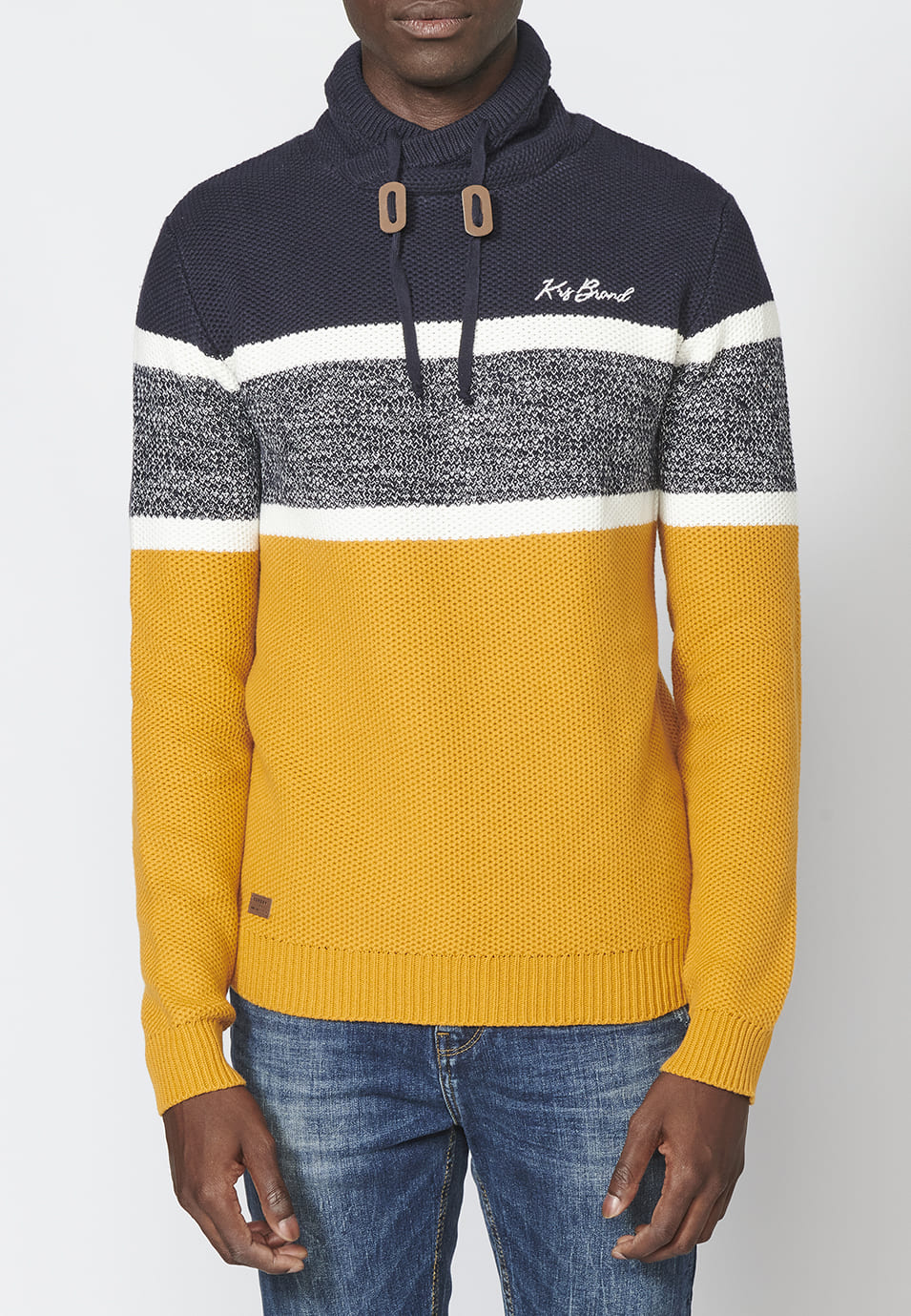 Jersey de punto manga larga con cuello ajustable con cordón para hombre