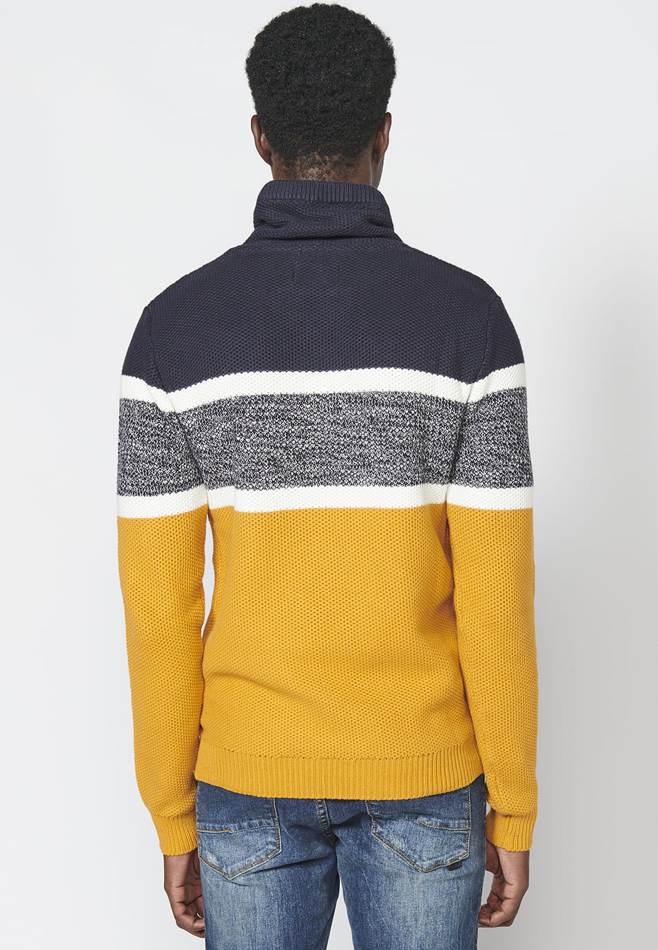 Jersey de punto manga larga con cuello ajustable con cordón para hombre